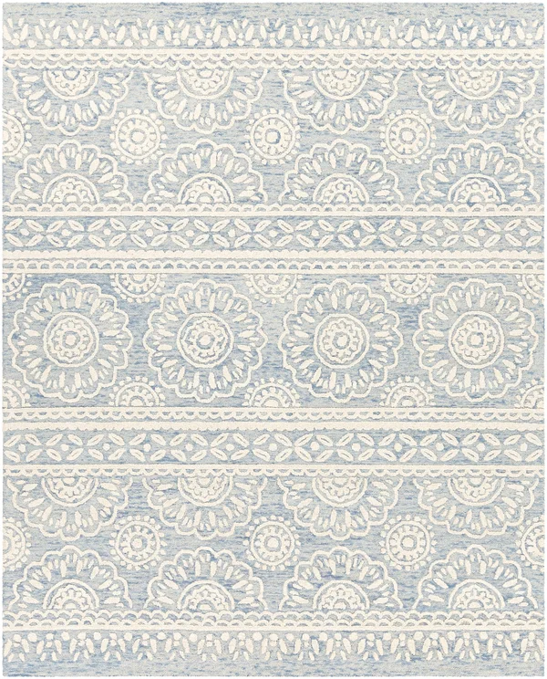 Transitional BHS-0083162 Tufted Wool Light Blue Medallion Area Rug