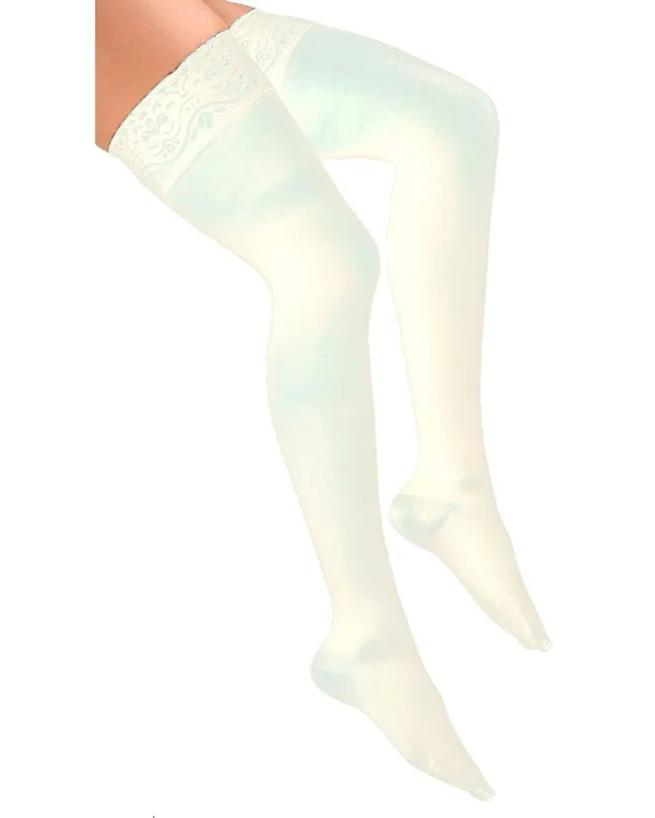 Activa 20-30 mmHg Soft Fit Thigh High with Lace Top Socks, Ivory, Queen