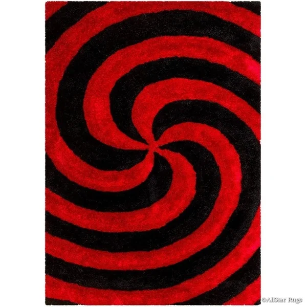 Allstar Modern 3D Swirl Design Rug - 4& 11x22x6& 11x22 - Red