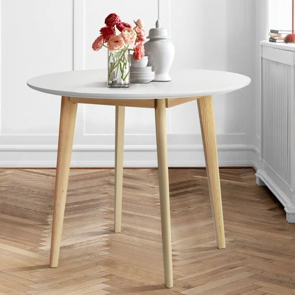 JL Creation 35.5 in. x 35.5 in. Round White Pine Solid Wood MDF Dining Table