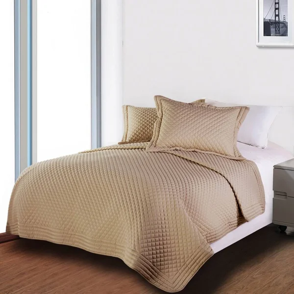 Lotus Home Microfiber Stain- and Water-Resistant Diamond Quilt - Size: King, Beige
