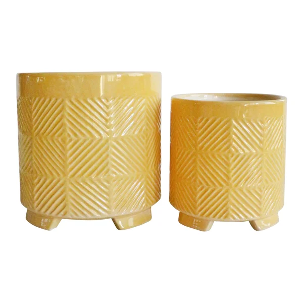 Sagebrook Home 14504-23 Ceramic 6/8x22 Abstract Footed Planters - Yellow (Set of 2)