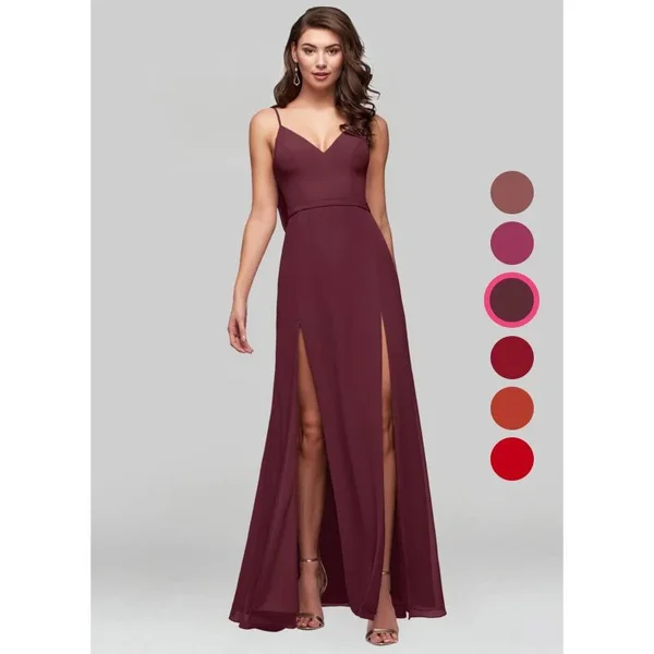 Azazie A-Line/Princess V-Neck Floor-Length Chiffon Bridesmaid Dresses - Cabernet