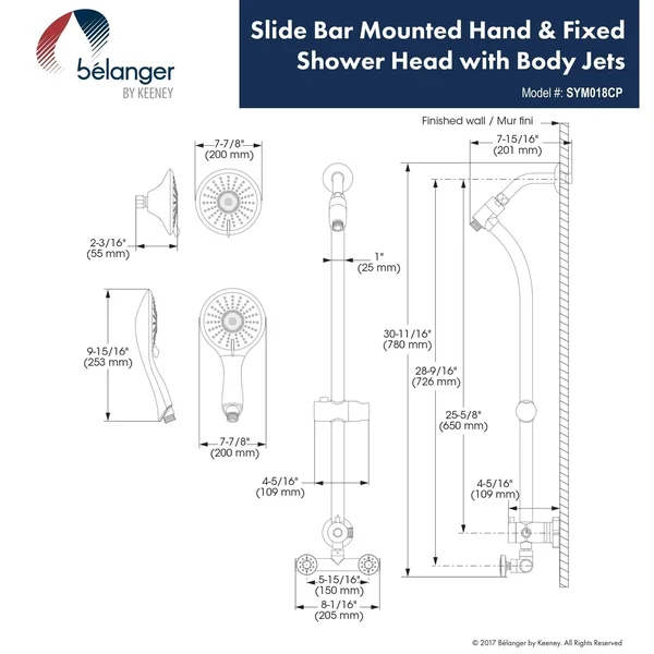 Belanger SYM018CP Retrofit Slide Bar Shower System with Body Jets - Polished Chrome