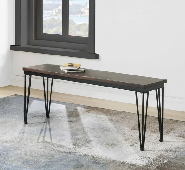HomeRoots 13x22 x 48x22 x 18x22 Walnut Black Metal Wood Bench