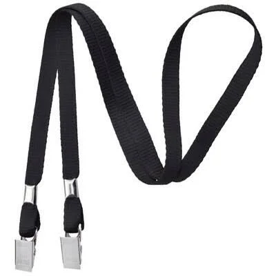 Black 3/8x22 Open Ended Lanyard with Two Bulldog Clips, Ideal for Holding Face Masks (100 Lanyards)