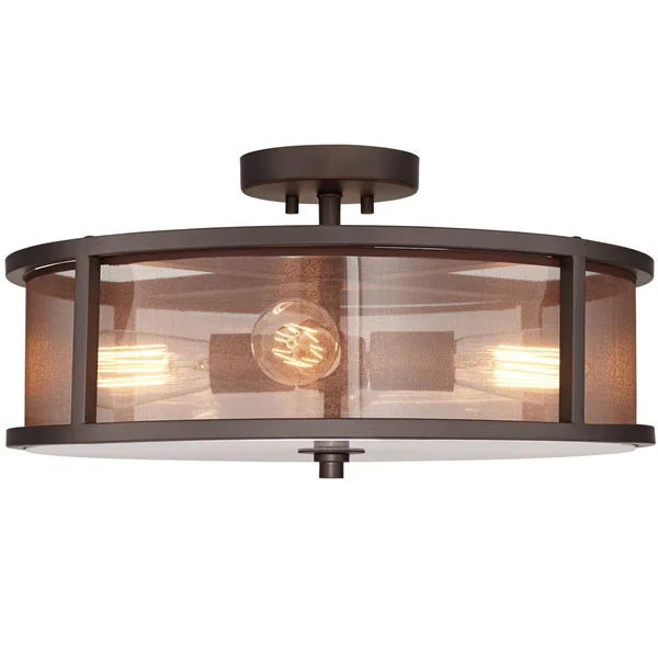 Possini Euro Design Industrial Ceiling Light Semi Flush Mount Fixture Bronze 18 3/4x22 Wide 4-Light Brown Organza for Living Roo
