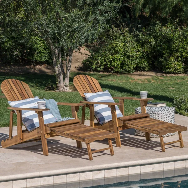 Hayle Reclining Adirondack Chair with Footrest - Set of 2 - Brown
