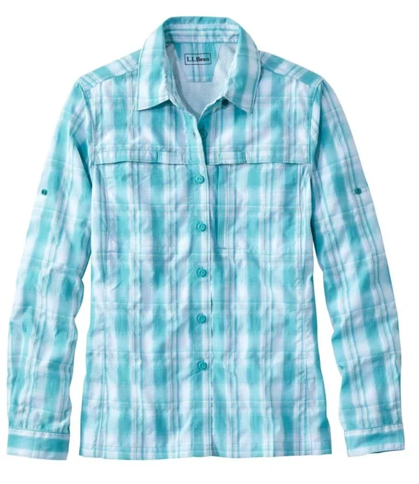 Women's Tropicwear Shirt, Plaid Long-Sleeve Blue Extra Small, L.L.Bean