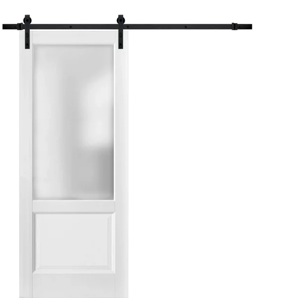Sliding Barn Door 30 x 80 with Hardware, Lucia 22 Matte White with Frosted Opaque Glass, Top Mount 6.6ft Rail Hangers Sturdy S