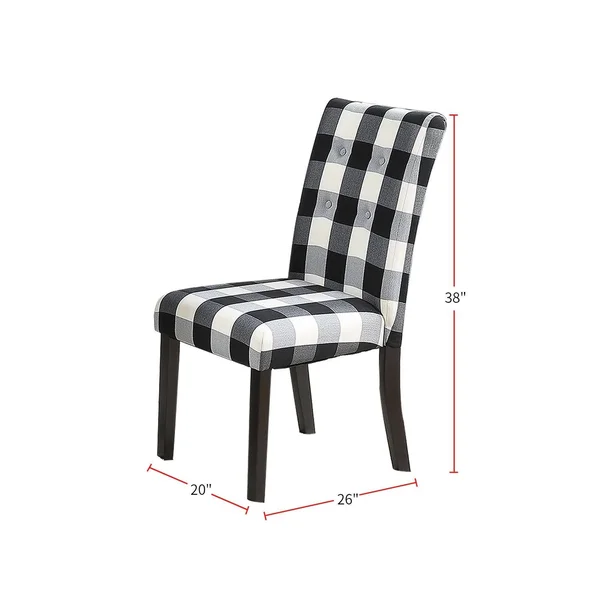 Beige Grid Patterned Fabric Upholstered Side Chairs, Set of 2