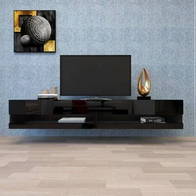 180 Wall Mounted Floating 80x22 TV Stand with 20 Color LEDs White Brayden Studio Color: Black