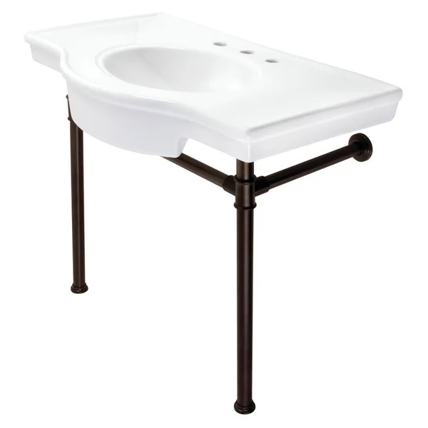 Kingston Brass Imperial Console 37 in. Console Table in Vitreous China with Metal Legs in Oil Rubbed Bronze, White/Oil Rubbed Br