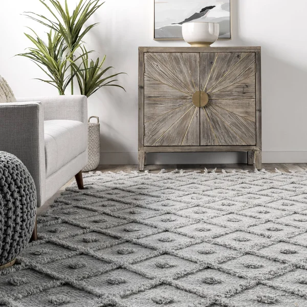 nuLOOM Hand Loomed Trellis Tassel Jinny Gray 9 ft. x 12 ft. Indoor Area Rug