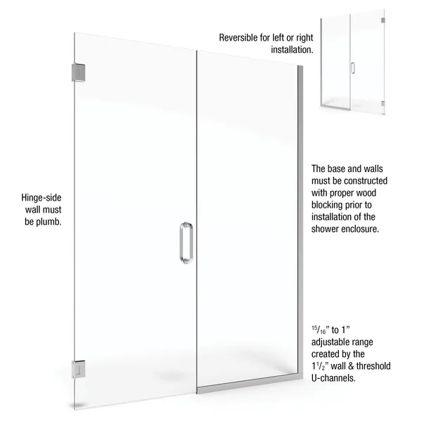 Basco CELA-935-59-76CL Celesta 76x22 High x 59x22 Wide Pivot Frameless Shower Door W Chrome