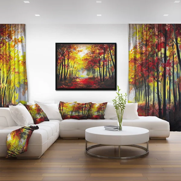 Designart ' Walk Through Autumn Forest ' Landscape Art Print Framed Canvas, Size: 42 inch x 32 inch