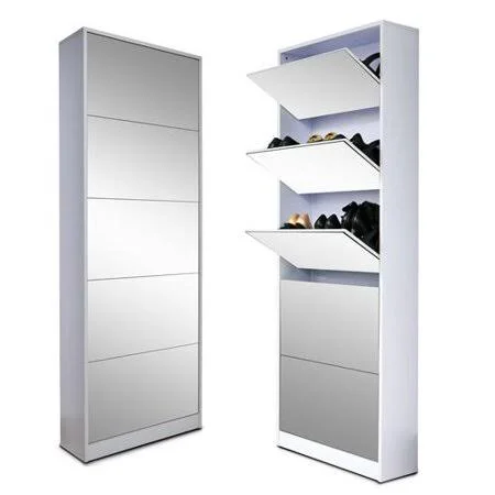 Organizedlife Wood Shoe Cabinet Storage Cabinet Shoe Rack with Drawer Full Mirror, White, Women's
