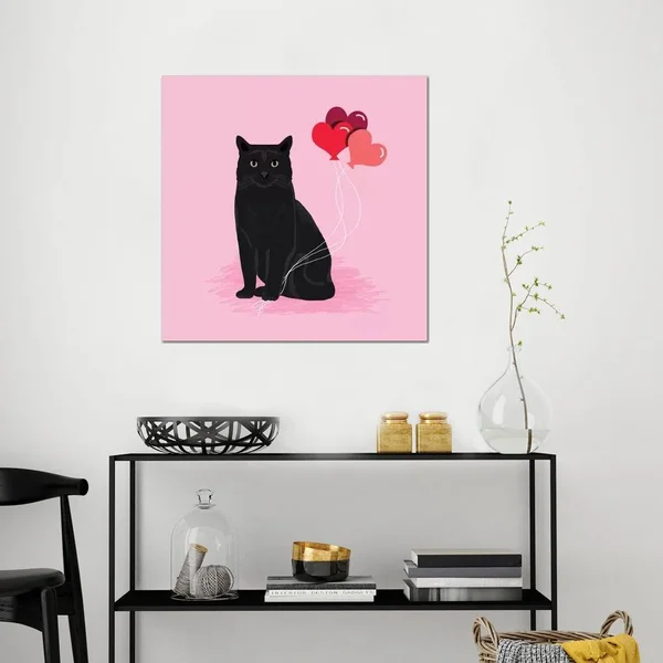 Pet Friendly Canvas Art Picture - Black Cat Love Balloons ( Decorative Elements > Balloons art)