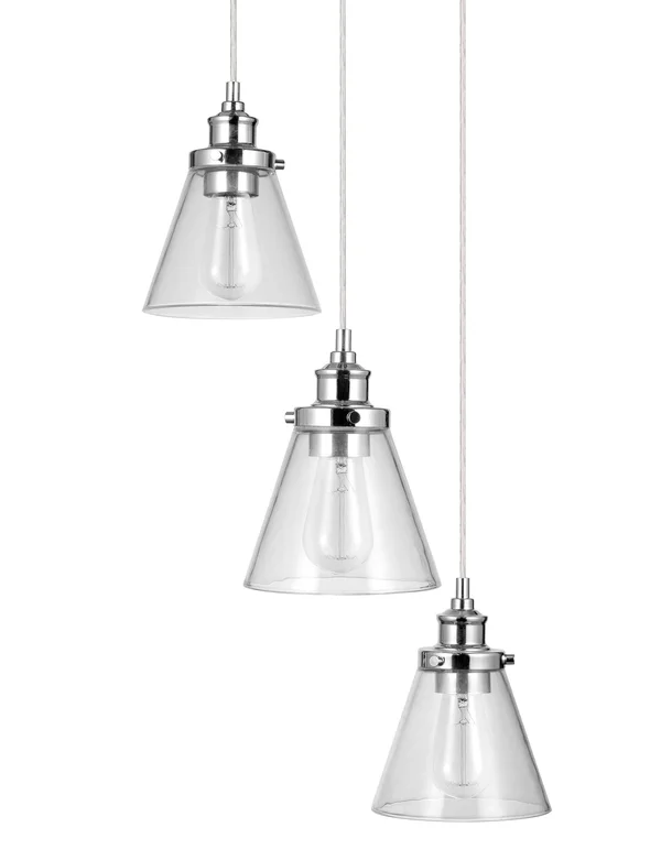 Amazon Brand - Ravenna Home 3-Light Cascading Pendant Light with Clear Glass Shades, Vintage Edison Bulbs Included, 70.2x22H, Ch