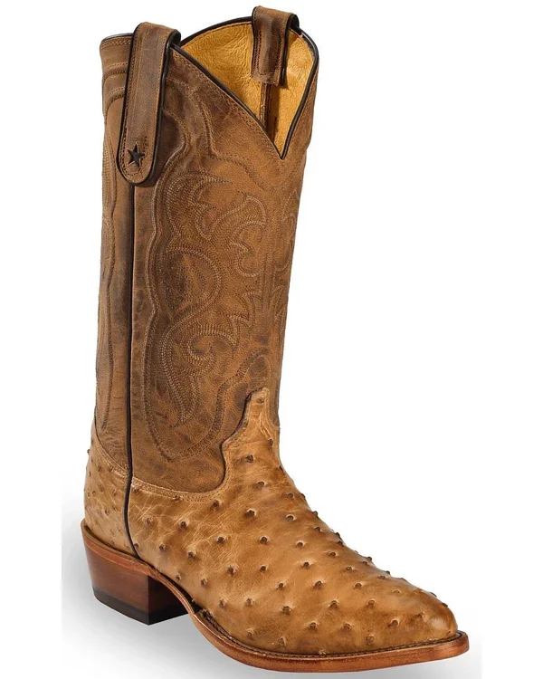 Tony Lama Mens 13x22 Antique Tan Vintage Full Quill Ostrich Boots 8964
