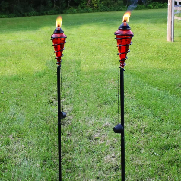 Sunnydaze 2-in-1 Metal Swirl with Red Glass Outdoor Lawn Torch - Set of 2