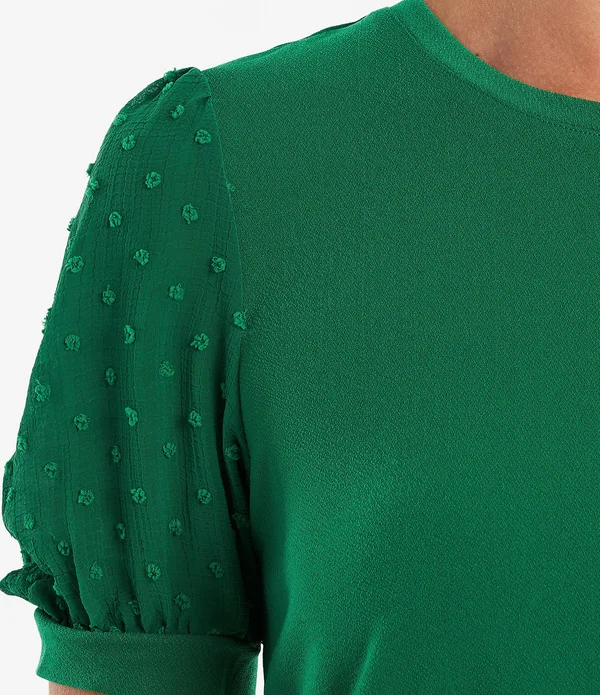 Women's Cece Puff Sleeve Mixed Media Top - Medium - Soft Ecru