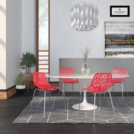 LeisureMod Modern Asbury Dining Chair w/ Chromed Legs - Red