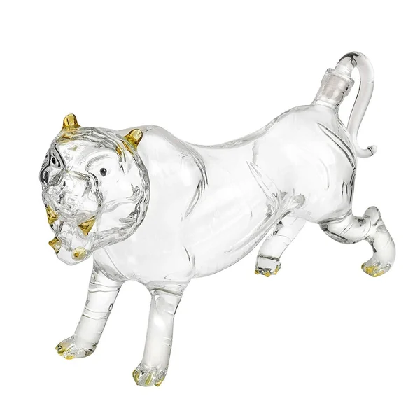 Animal Decanters Large 35-oz Roaring Tiger Glass Figurine - Lead Free Mouthblown Liquor Decanter for Bourbon, Whiskey, Scotch, Ru