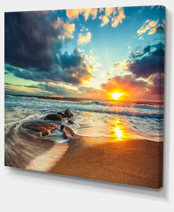 Designart &Beautiful Cloudscape Over The Sea & Modern Beach Canvas Art Print, Size: 40 inch x 30 inch