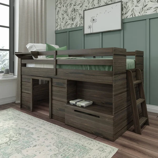 Max & Lily Modern Farmhouse Loft Bed with 1 Drawer, Twin, Espresso