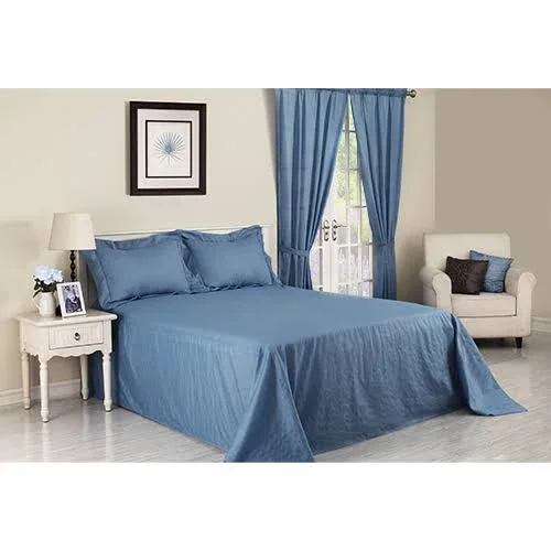 Solid Plisse Bedspread Queen Blue