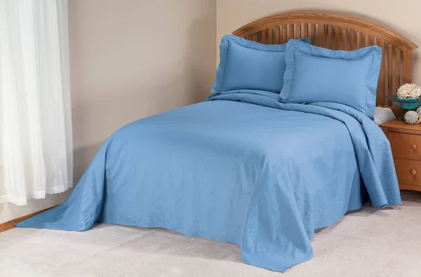 Solid Plisse Bedspread Queen Blue