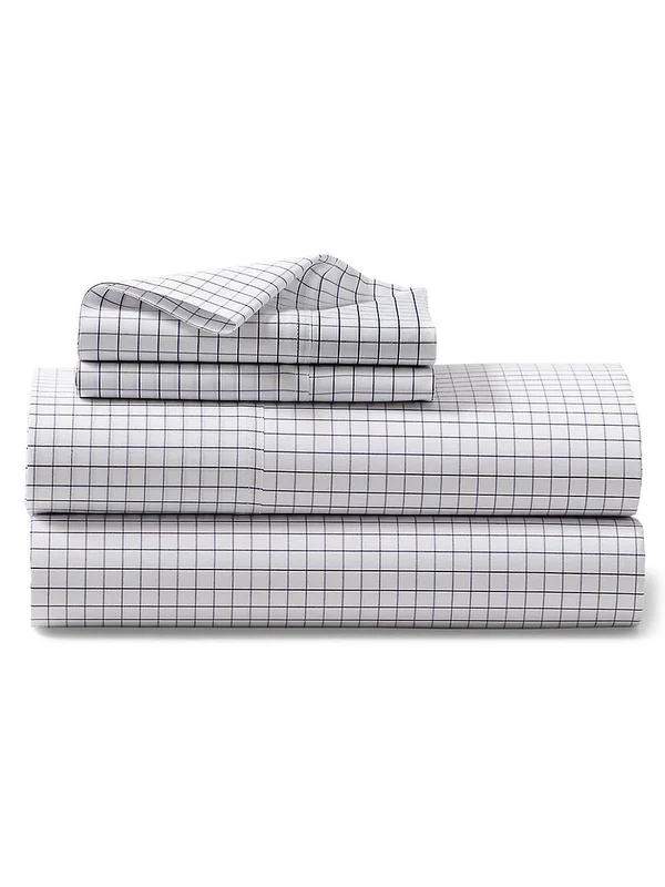 Ralph Lauren Organic Tattersall Fitted Sheet, King - Navy/White