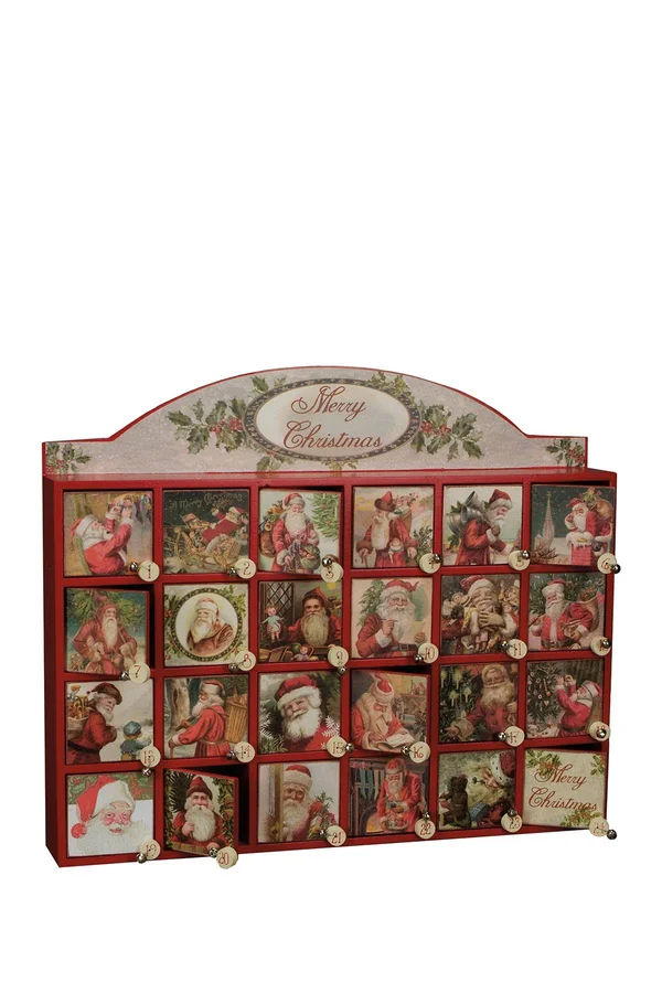 Primitives by Kathy Merry Christmas Santa Wooden Advent Calendar Vintage Style Countdown New