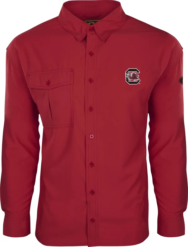 Drake Waterfowl Men's South Carolina Gamecocks Flyweight Long-Sleeve Shirt Garnet Small