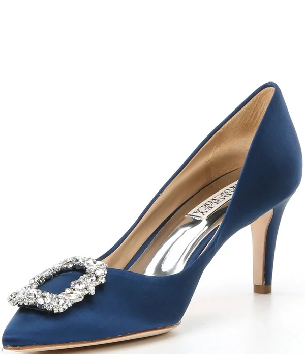 Badgley Mischka Women's Carrie Crystal-embellished Kitten Heel Pumps 7.5 - Black Satin