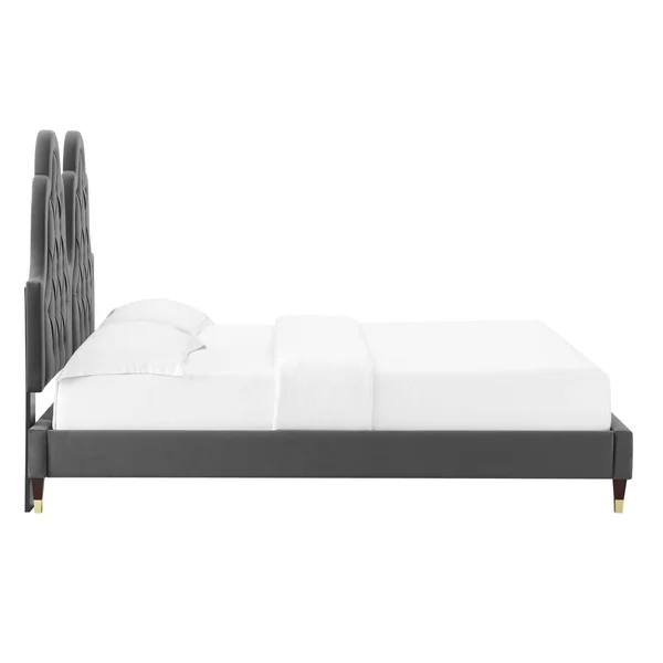 Alexandria Tufted Performance Velvet Twin Platform Bed - Charcoal