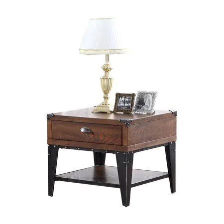 Best Master Furniture Carly Walnut with Black Iron Nail Heads End Table