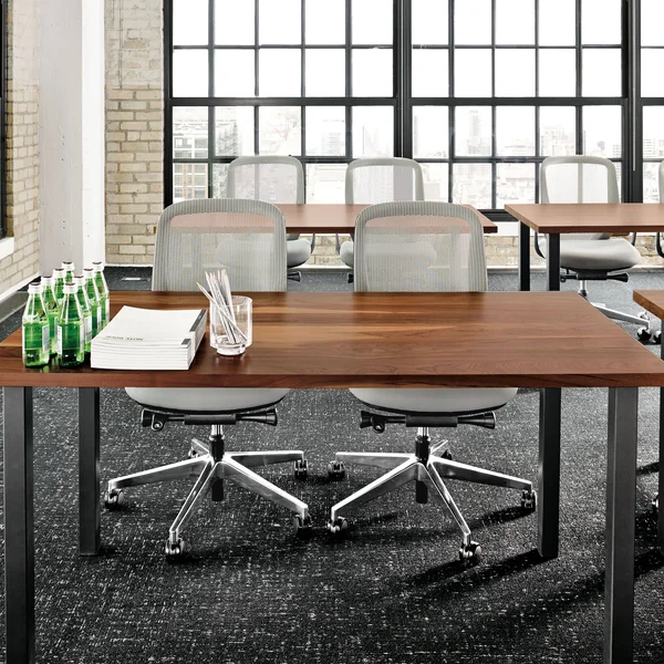 Room & Board - Modern Parsons Leg 36W 36D Square Table w/ 2x22 Leg, Walnut Top w/ Natural Steel Base