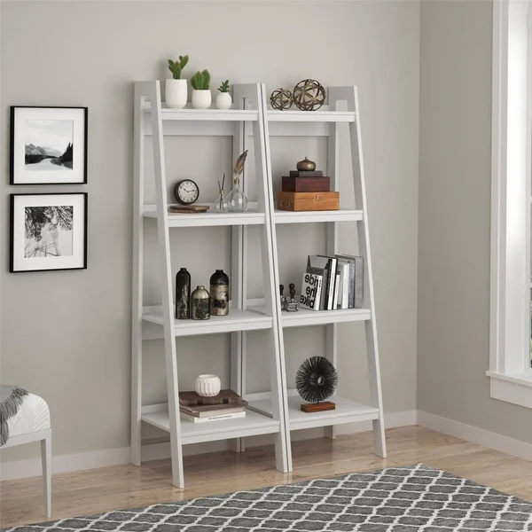 Home Hayes 4 Shelf Ladder Bookcase Bundle, White - Silver