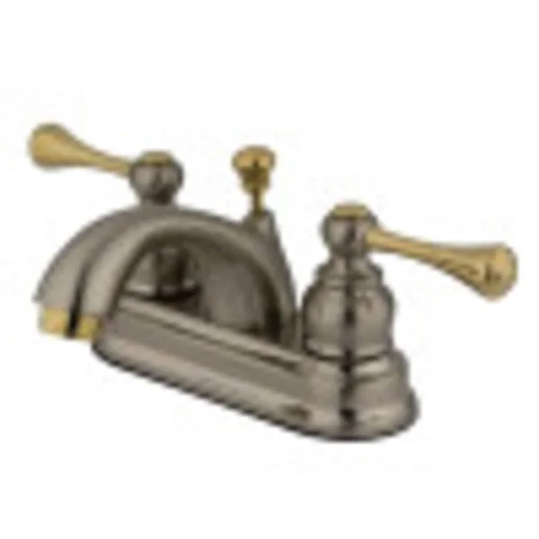 Kingston Brass KB3609BL Vintage Satin Nickel & Polished Brass Two-Handle 4x22 Centerset Lavatory Faucet with Pop-Up