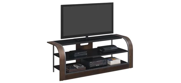 Twin-Star International TC656392H371 65 in. TV Stand with 2 Black Tempered Glass Shelves