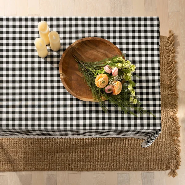 Kate Aurora Country Farmhouse Plaid Buffalo Check Stain & Spill Proof Fabric Tablecloths - 60in. x 104in. (8-10 Chairs) - Bla