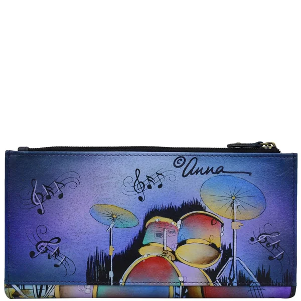 Anna by Anuschka Women's Hand Painted Leather Two Fold Clutch Wallet 1869 - Jazz Trio