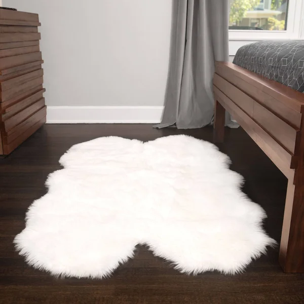 3x5 Soft and Plush Quad Pelt Faux Sheepskin Shag Rug Black White