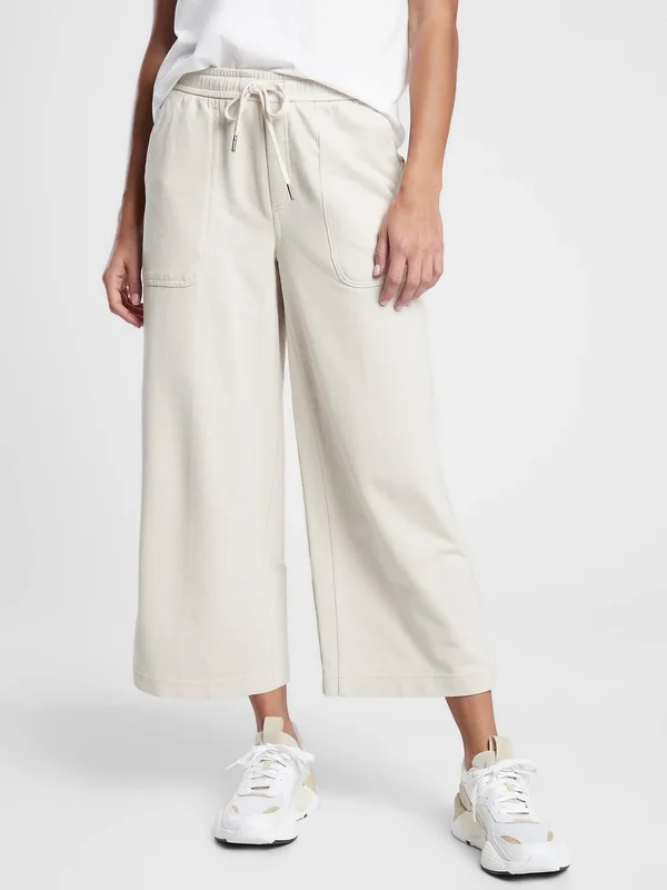 Athleta Women's Farallon Heathered Wide Leg Crop Oatmeal Heather Size 16