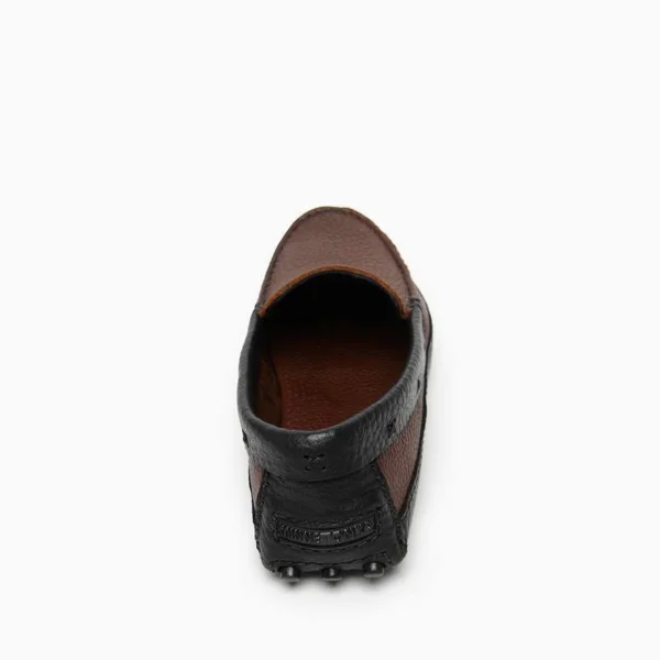 Minnetonka Moccasin, Men's P.W. Driving Loafer (Color Block) in Brown Upper and Black Lower, Size 6, Handmade