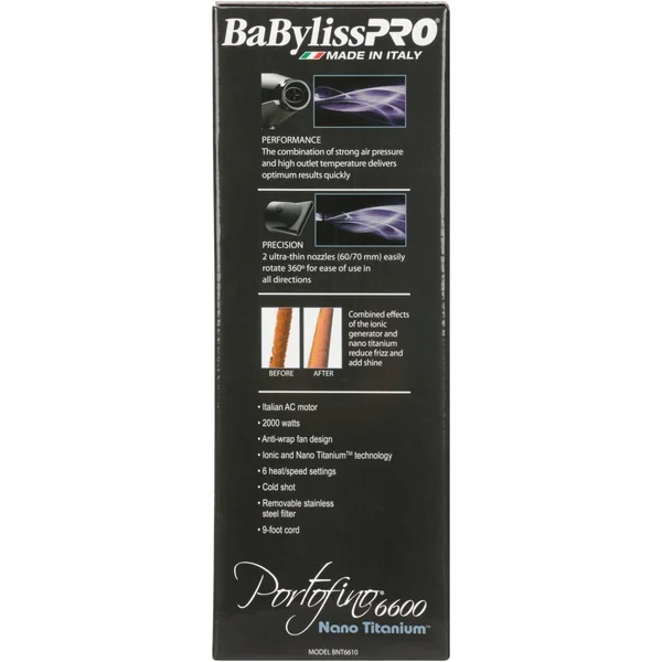 Babyliss Pro Nano Titanium Portofino Hair Dryer, Black
