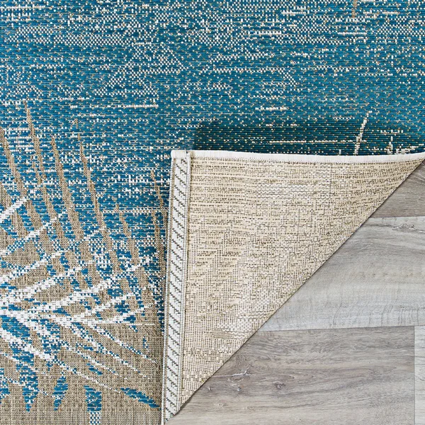 7.5' x 10.75' Blue and Beige Tropical Palms Rectangular Outdoor Area Throw Rug