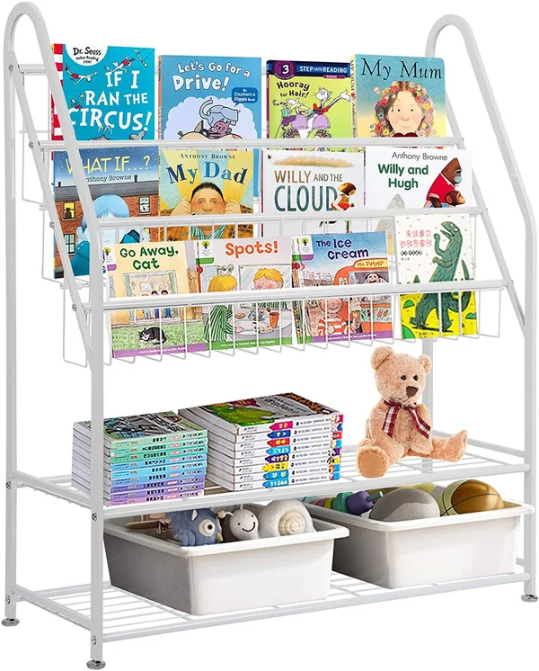 Utex Kids Sling Bookshelf, Magazine Rack - Book Rack for Kids, Book Organizer (White)